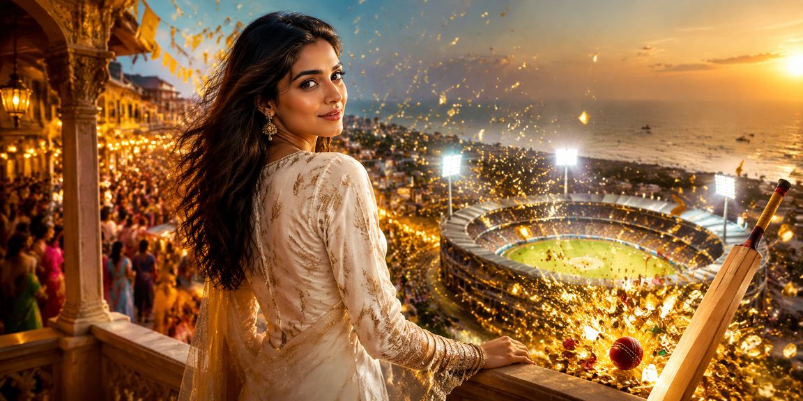 Indian woman enjoying cricket betting on mobile