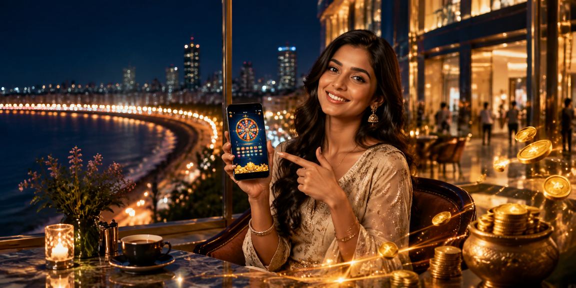 Mumbai Marine Drive evening with lottery and casino theme